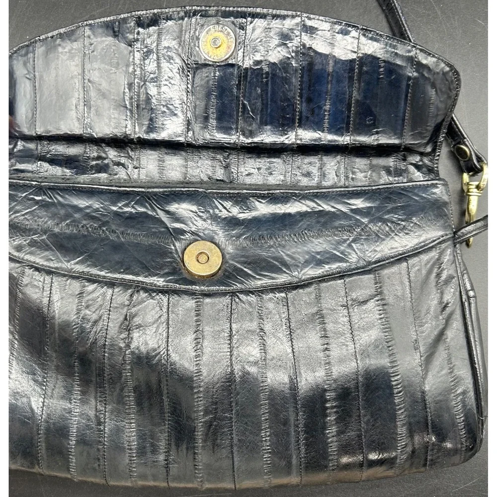 Vintage‎ Genuine Eel Skin Black Purse Shoulder Bag Made In Korea